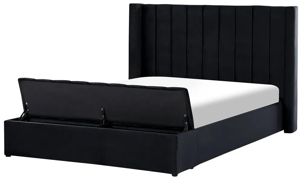 Zamatová posteľ s úložným priestorom 160 x 200 cm čierna NOYERS Beliani