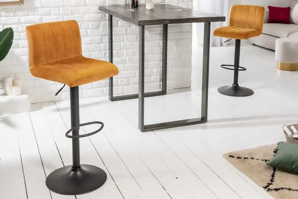 Otočná barová stolička s výškovým nastavením Portland horčicovo žltá zamat