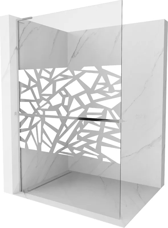 Mexen Kioto+ L sprchová stena s poličkou Walk-in 100 x 200 cm, biely vzor, chróm - 800-100-123-01-85