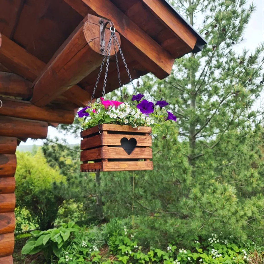 AMADEA Drevený závesný obal na kvetináč so srdcom, 27x27x21 cm, český výrobok
