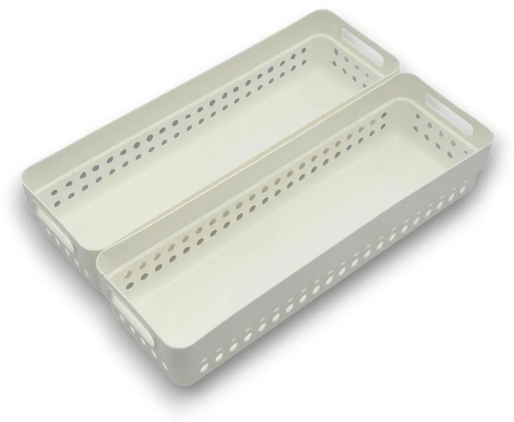 Sada 2 košíkov na organizáciu, organizéry do zásuvky KOLE 24 x 7,5 cm - biele