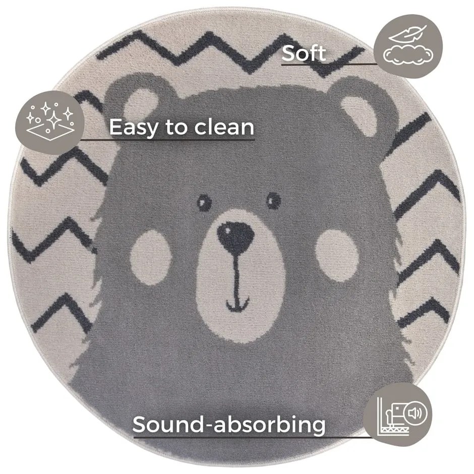 Sivý detský koberec ø 100 cm Bear – Hanse Home
