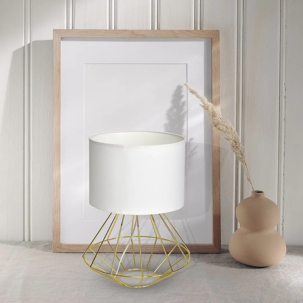 Stolná lampa Lupo, 1x biele textilné tienidlo, g