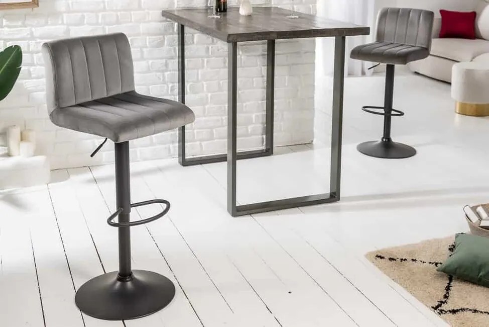 Otočná barová stolička s výškovým nastavením Portland šedá zamat