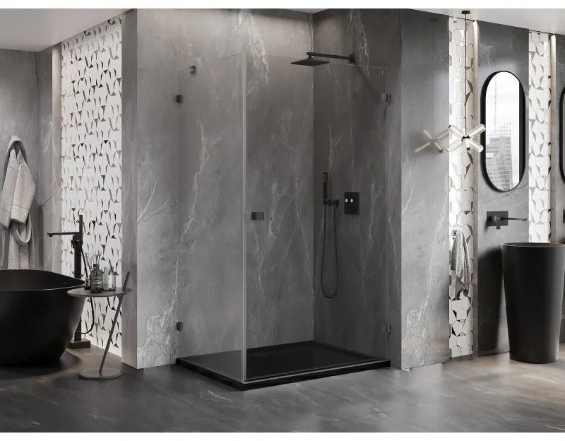 Mexen Lunar-B, pravostranný výklopný sprchový kút 85 x 80 cm, 8mm číre sklo, profil grafit brúsený, 832-085-080-66-00-P