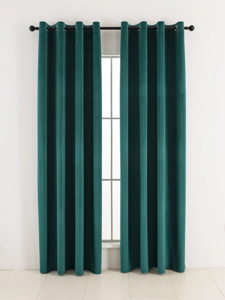 Zamatové zatemňovacie závesy Cesar petrolejové - 140 x 250 cm (2ks) - krúžky