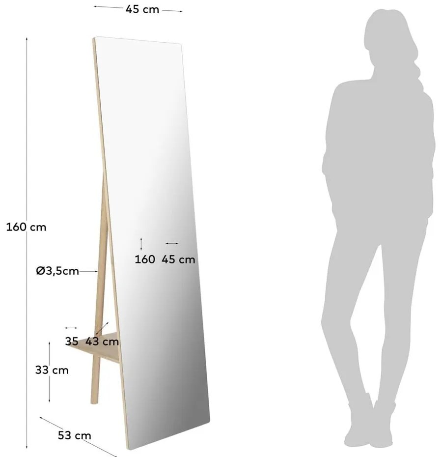 Stojacie zrkadlo s dreveným rámom 45x160 cm Keisy – Kave Home