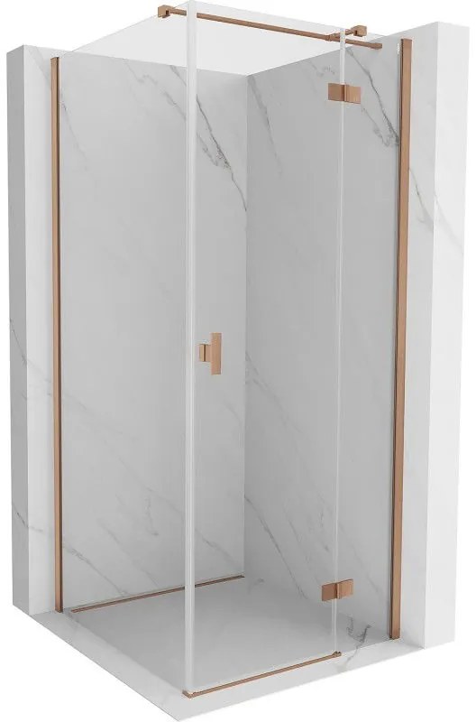 Mexen Mist H T, sprchový kút s výklopnými dverami pravý 95 x 95 cm, číre sklo, medená matná, 8A5T-095-095-65-00-P