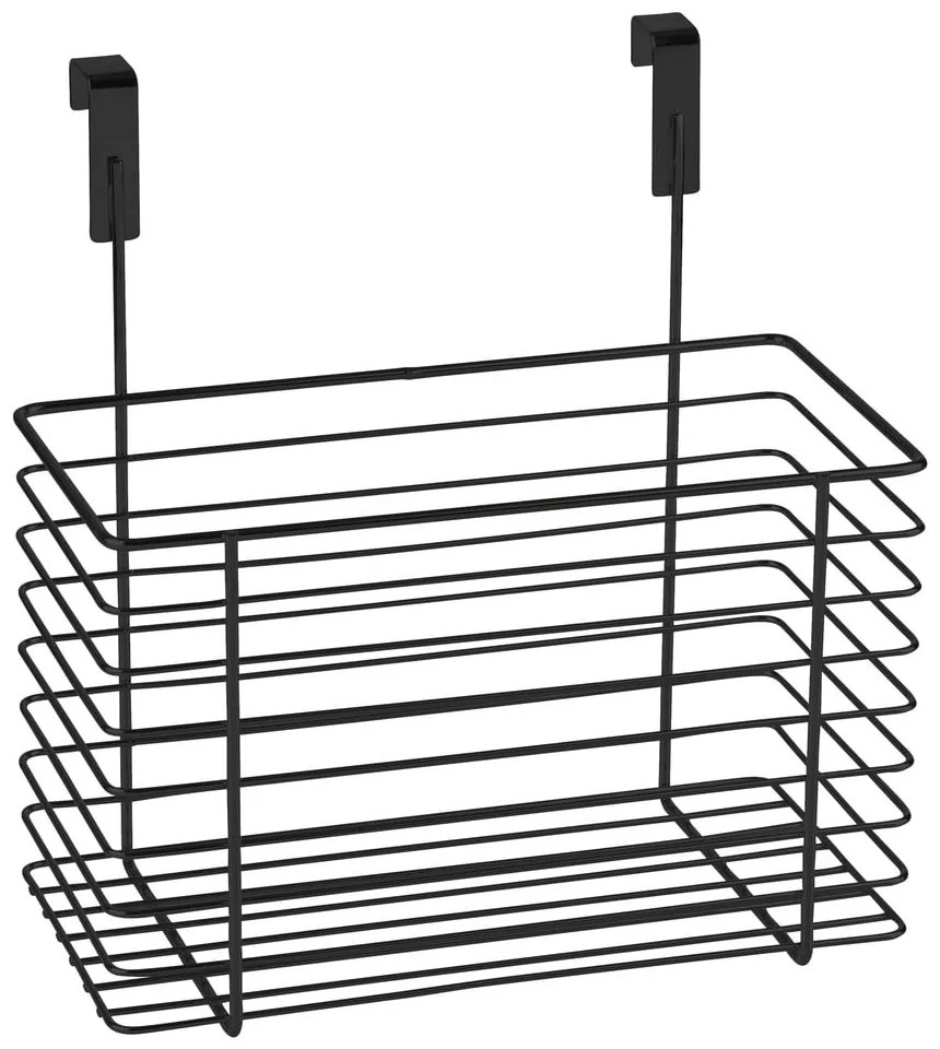 Čierny závesný kovový košík na kuchynské dvierka Wenko Slim, výška 25 cm