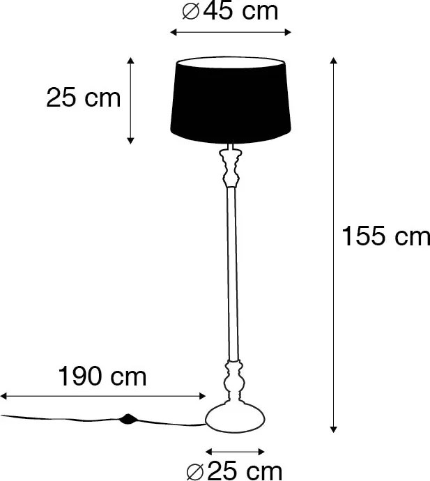 Rustikálna stojaca lampa sivá s čiernym ľanovým tienidlom - Classico