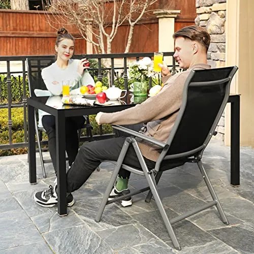 2 ks skladacích záhradných stoličiek s operadlom nastaviteľným v 8 uhloch, nosnosť 150 kg na stoličku, čierne