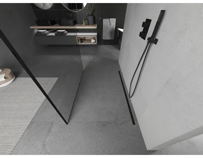 Mexen Kioto, sprchová zástena Walk-In 150 x 200 cm, 8mm sklo čierny vzor, čierny profil, 800-150-002-70-70