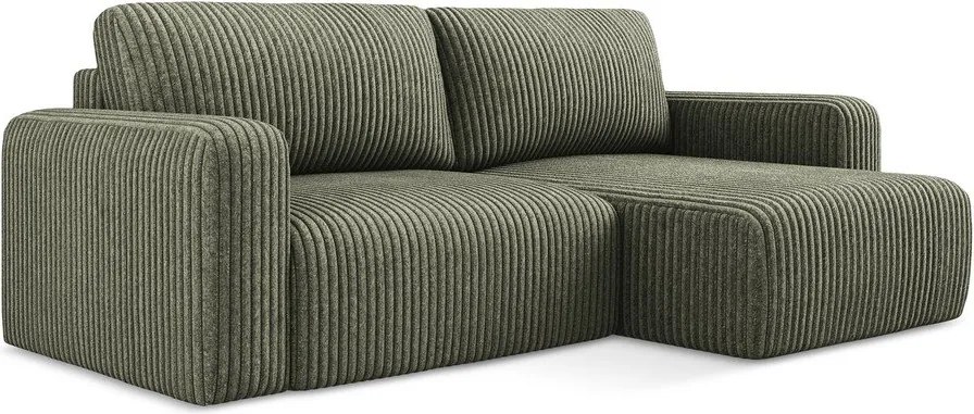 Zelená menčestrová rozkladacia/s úložným priestorom rohová pohovka (pravý roh/s leňoškou) Kona – Makamii