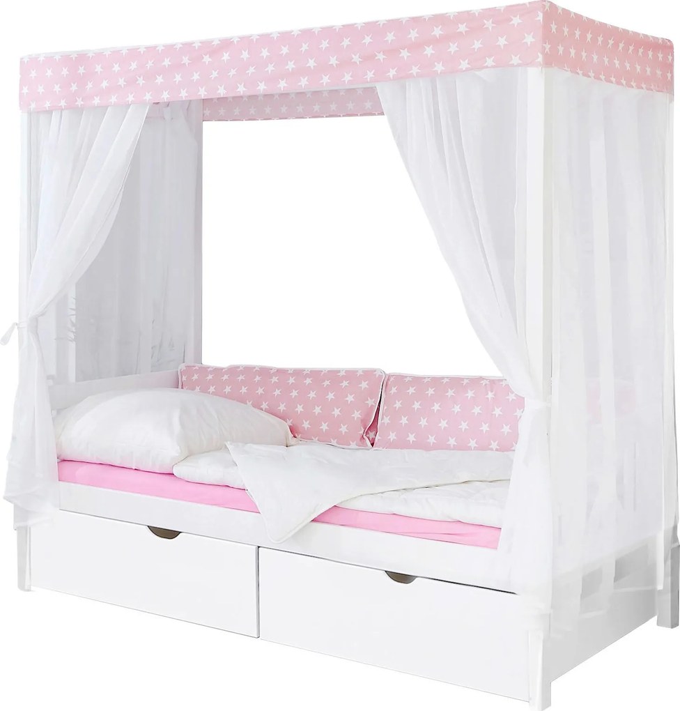 XXXLutz POSTEĽ S NEBESAMI, 90/200 cm ružová, biela Livetastic - Postele - 000406004012