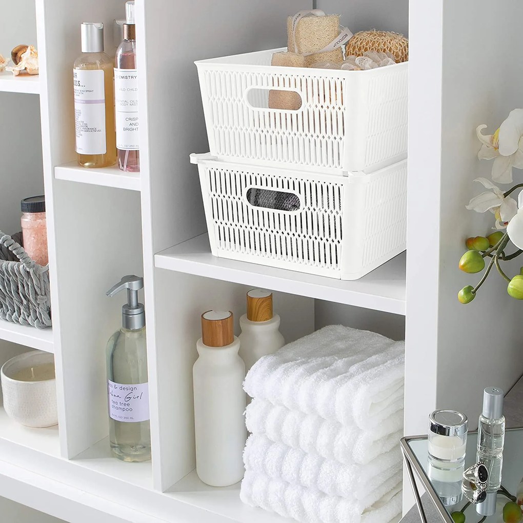 Orion L - Univerzálny košík NESTA, výsuvné klapky na stohovanie, biely, 28 x 23 x 12 cm