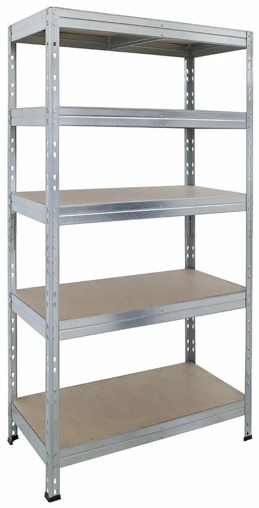 Bezskrutkový kovový regál RIVET, 180x90x45 cm, 5x HDF polica, zinok