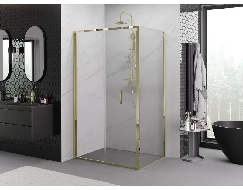 Mexen Exo, skladací sprchový kút 80 x 90 cm, číre sklo, zlatá, 816-080-090-50-00