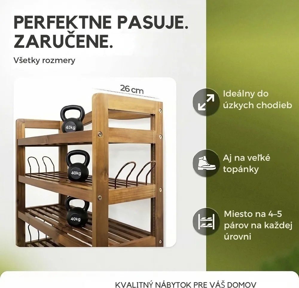 Regál na topánky RUSTIC, 5políc, 95x26x82cm, prírodná hnedá Casaria