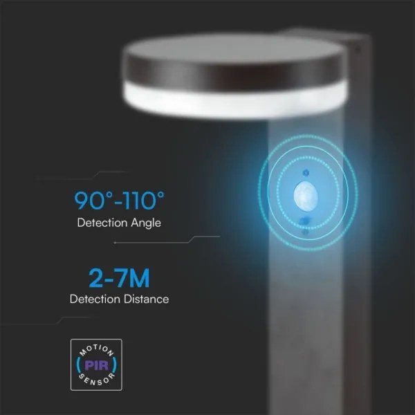 LED Solárna lampa so senzorom LED/2W/3,7V IP54 3000K zaokrúhlený čierna