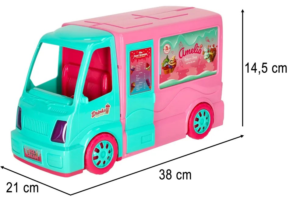 Hračka pre bábiky KIK 2v1 Karavan a Food Truck so zmrzlinou, 21-dielna sada