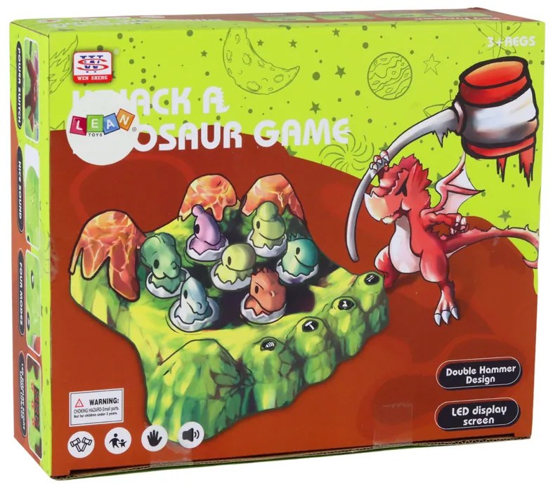 LEAN TOYS Hra Buchni Dinosaura – kladivá, zvuky, svetlá – zelená