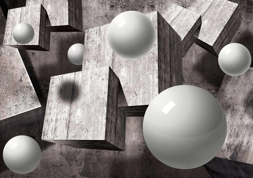 Fototapeta - 3D šedé geometrické obrazy (254x184 cm)