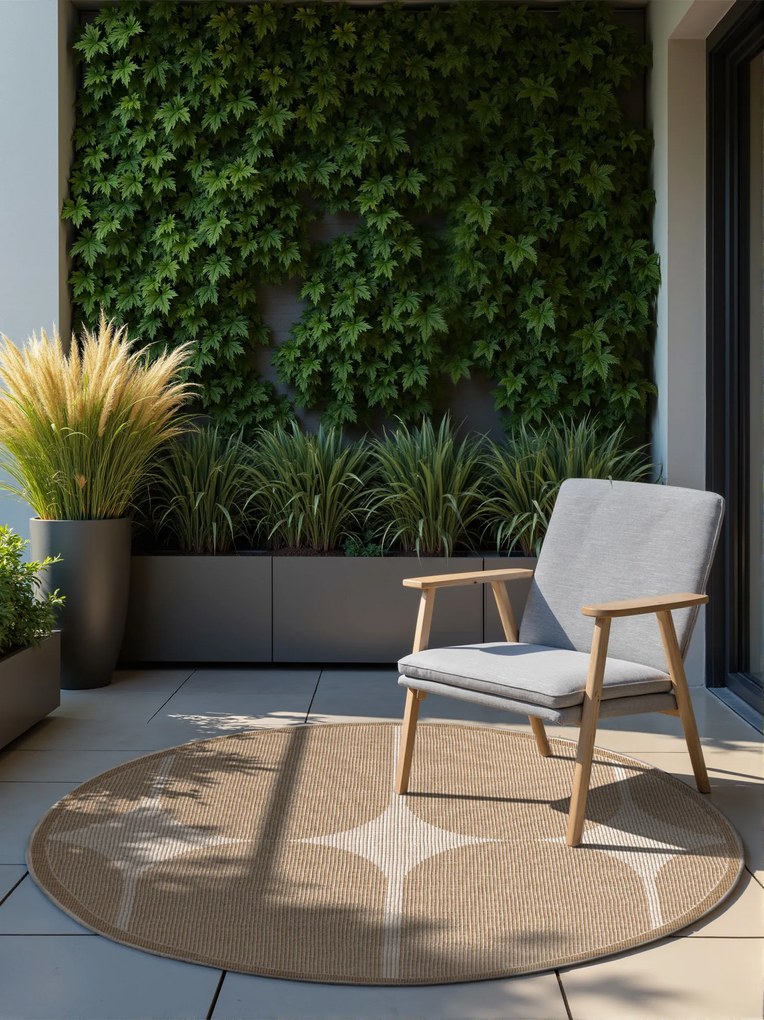 NORTHRUGS, Kusový koberec Duet Bowen 106245 Beige/White kruh - na von aj na doma, 160x160 (priemer) kruh, béžová, chodba / predsieň