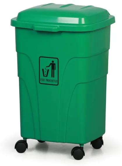 Plastový odpadkový kôš na triedenie odpadu, na kolieskach, 70 litrov, zelený