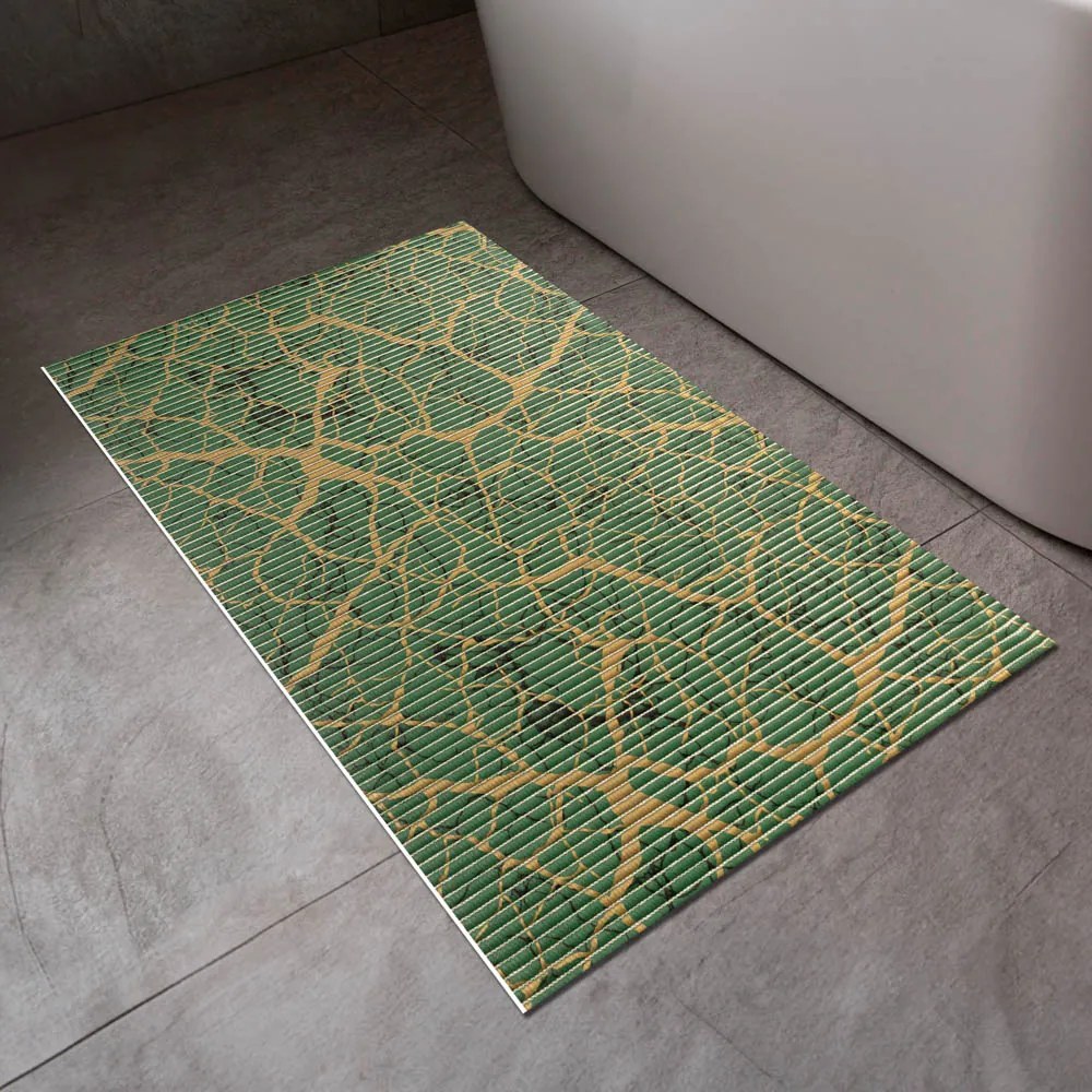 Kúpeľňová penová rohož / predložka PRO-092 Zlato-zelený mramor - metráž šírka 65 cm