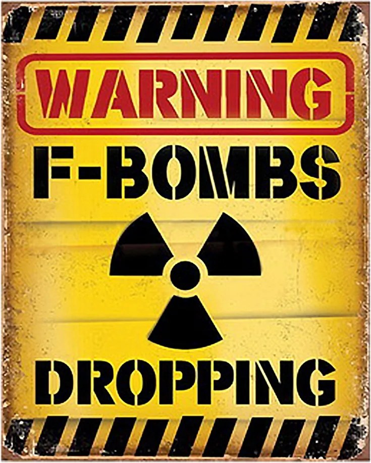 Žltá nástenná ceduľa Warning Bombs Dropping - 20*1*25 cm