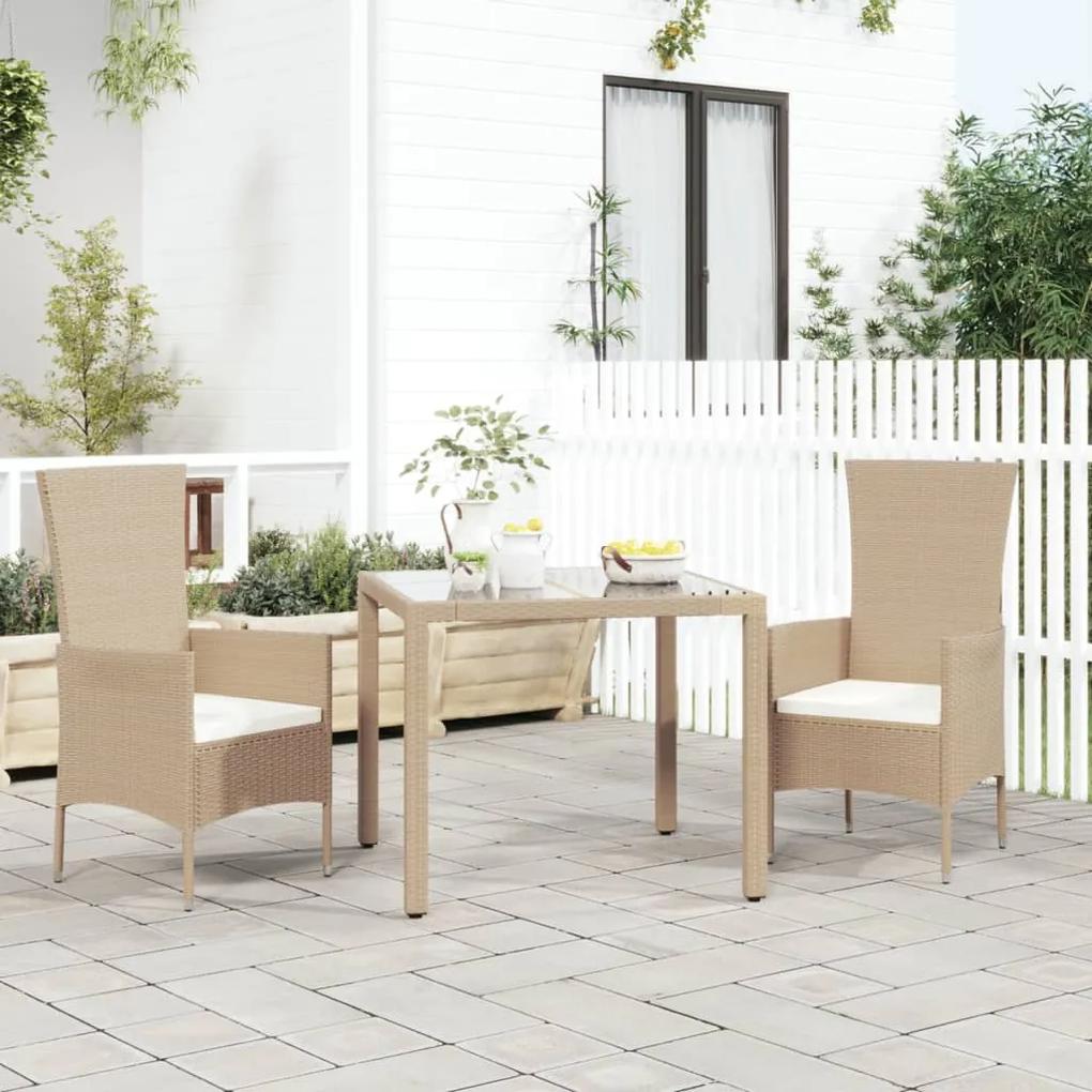 Záhradné stoličky s podložkami 2 ks polyratan béžové 319532
