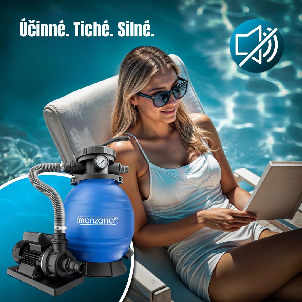 Piesková filtrácia k bazénu AQUA s filtračnými guľôčkami, 10 200 l/h, modrá Monzana