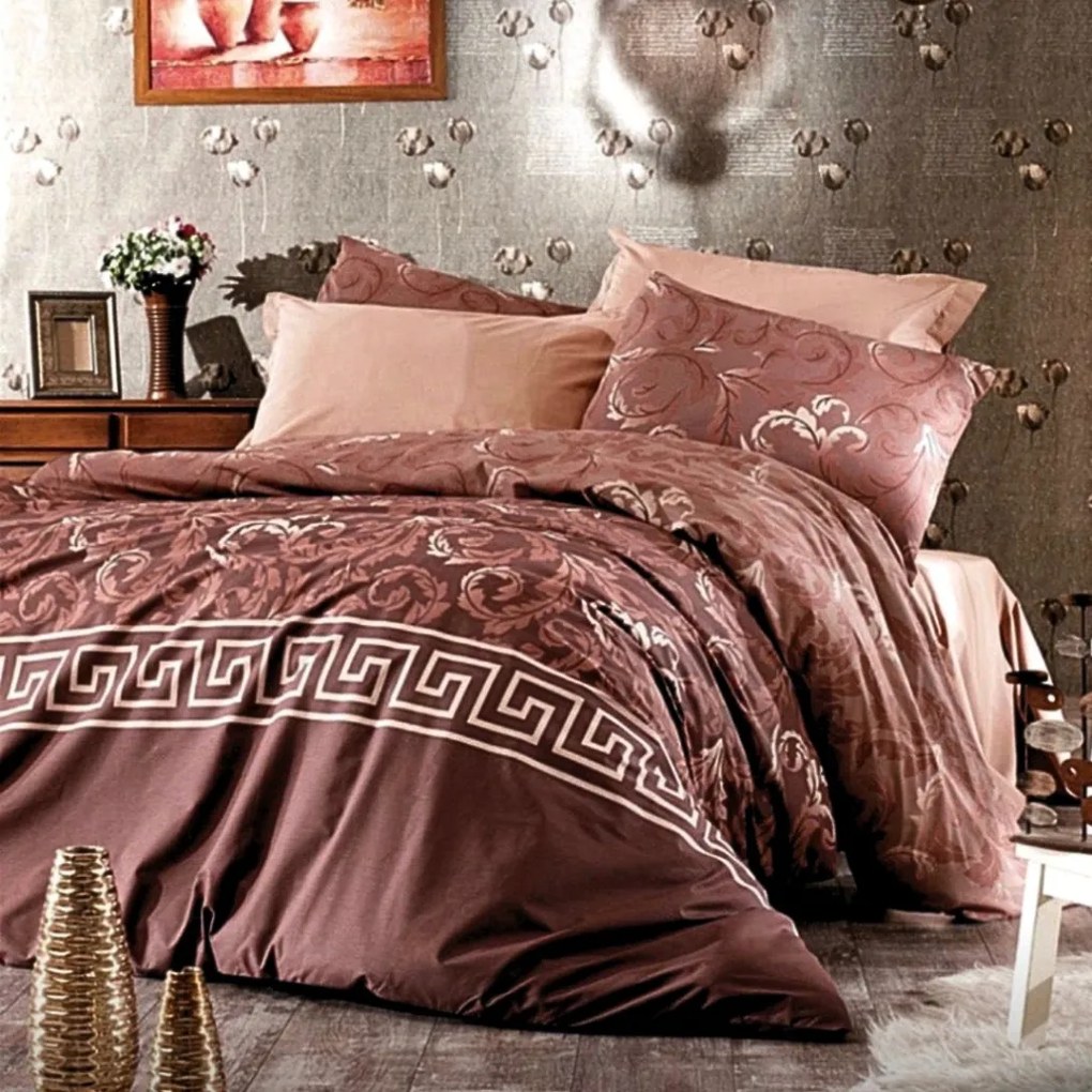 Obliečky bavlnené Linda hnedá 200x140cm+90x70cm TiaHome