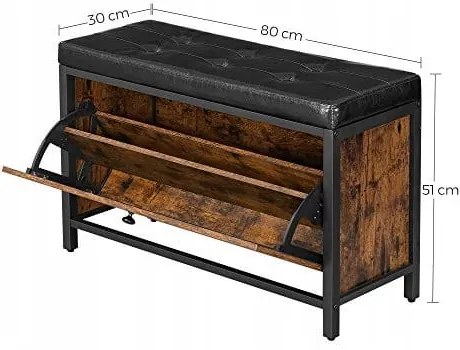 Botník s lavicou TAYLOR 80x30 cm, rustikálne hnedá/čierna