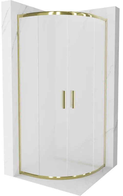 Mexen Rio, štvrťkruhový sprchovací kút s posuvnými dverami 70(dvere) x 70(dvere) x 190 cm, 6mm sklo námraza, zlatý lesklý profil, 863-070-070-50-30
