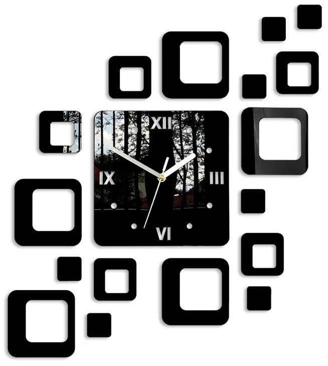 ModernClock 3D nalepovacie hodiny Roman Quadrat čierne