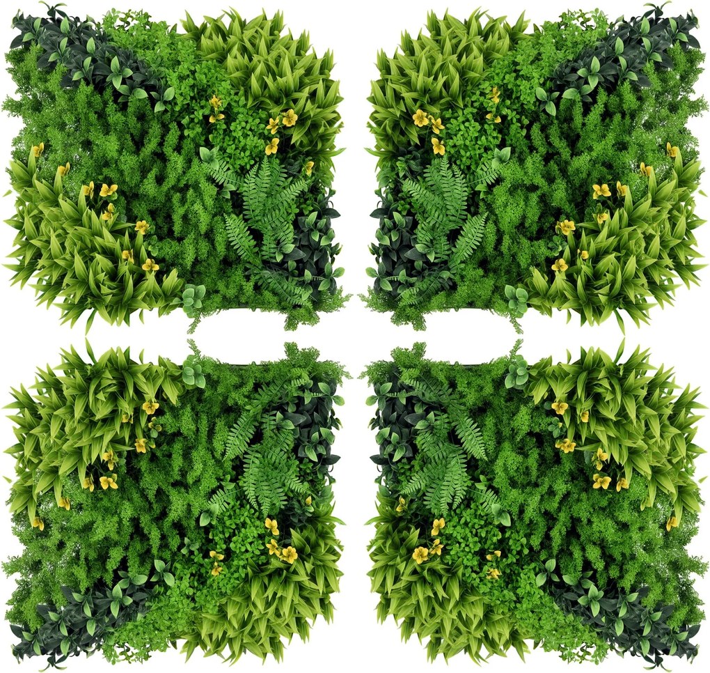 Outsunny 12-dielny umelý rastlinný plot 50x50 cm UV ochranný súkromný panel s viaclistovým dizajnom pre záhradnú vonkajšiu dekoráciu | Aosom