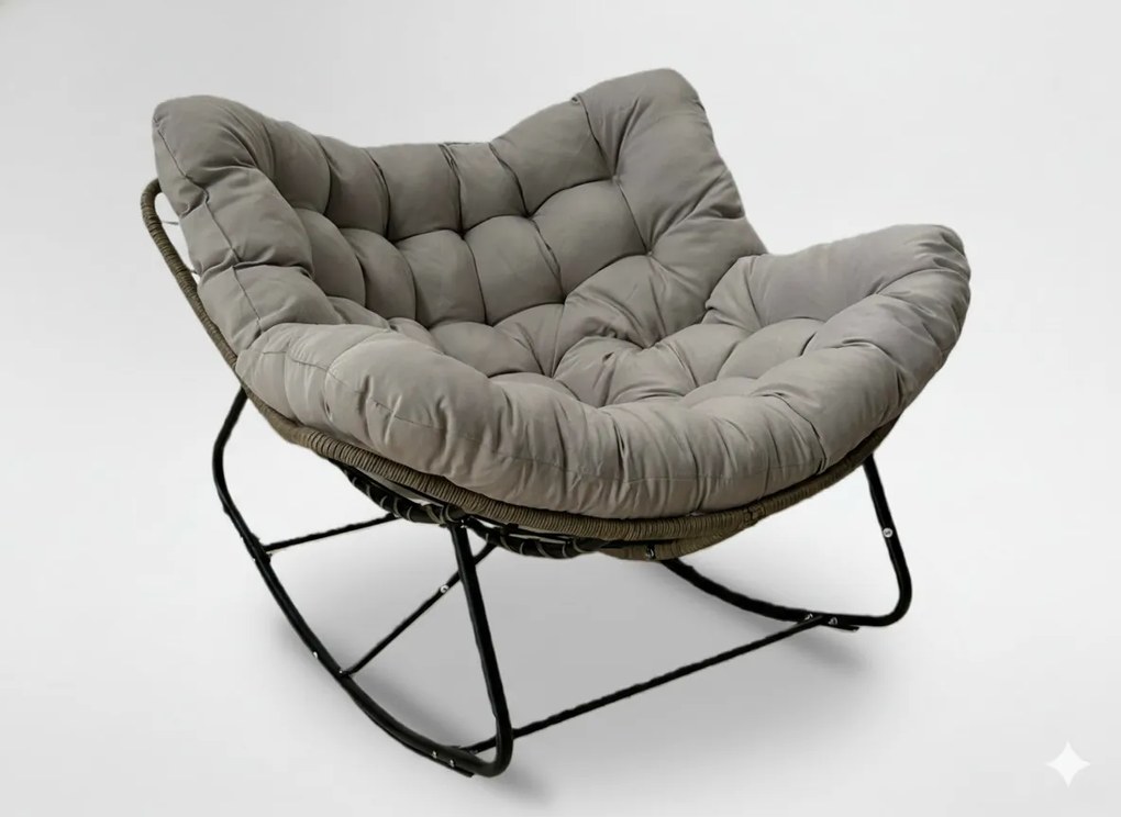 Garden Line Hojdacia stolička SVINGA 112 x 104 x 69 cm hnedý ratan, sivé vankúše