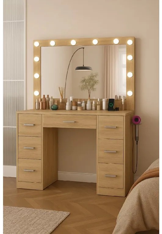 Toaletný stolík Hollywood STAR dub s LED osvetlením