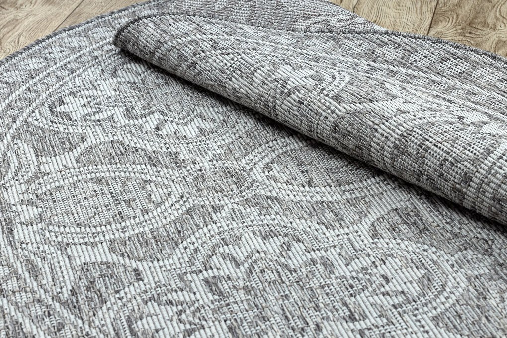 Šnúrkový okrúhly koberec SIZAL LOFT 21193 BOHO slonovinová kosť - sivý