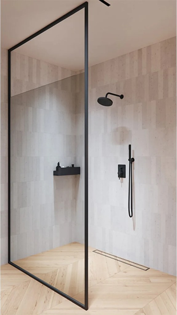 Besco Sprchový kút Walk-In ICON BLACK 100 (110x 120), výška 200 cm - bez vaničky BESCO-Rozmery: šírka: 100