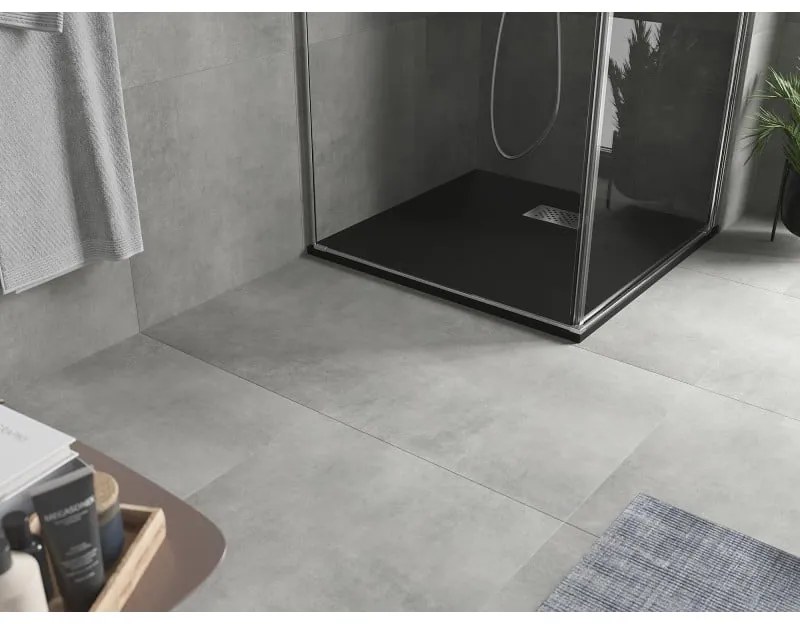 Mexen Hugo, štvorcová sprchová vanička SMC 90 x 90 cm, čierna, oceľová krytka, 42709090-X