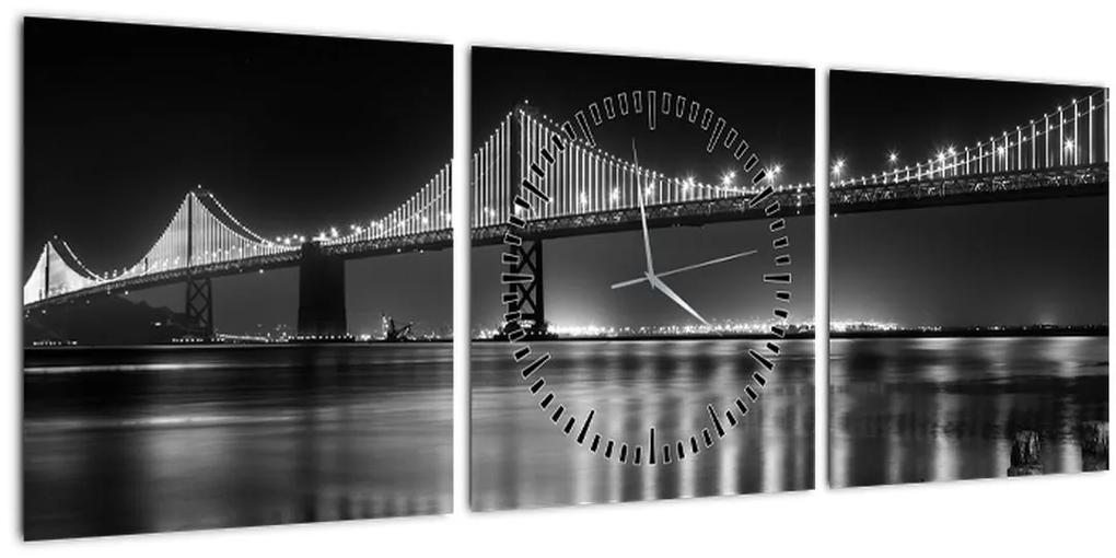 Obraz - Čiernobiely most (s hodinami) (90x30 cm)