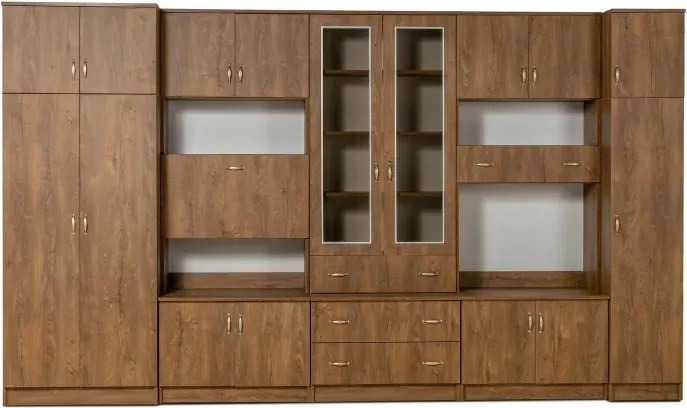 Obývacia stena VIVA hladká, dub lefkas/U13 satyna/sklo bez lepení