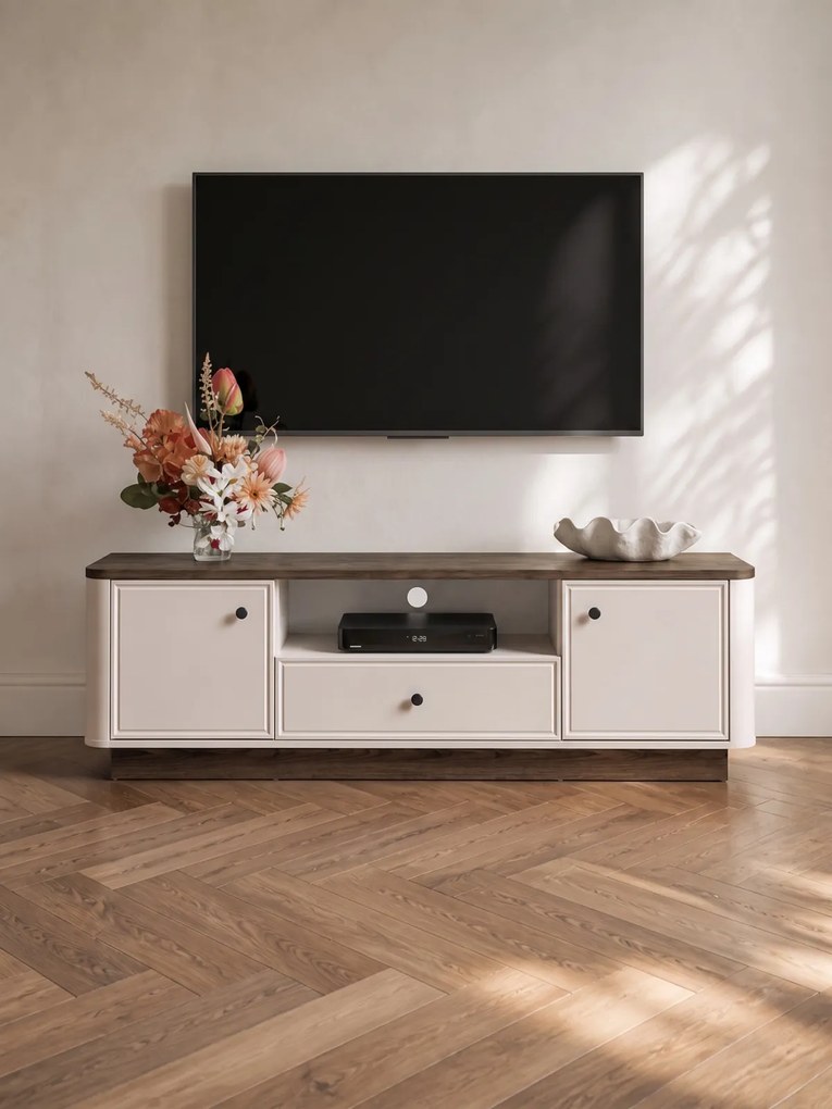 TV stolík Amberto 160 cm so zásuvkou - kašmírová / dub windmill tmavý