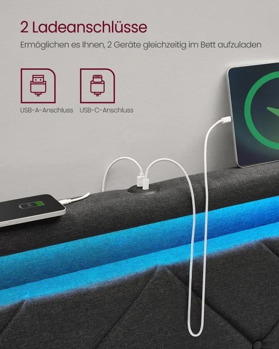 Manželská postel s LED osvetlením 180 cm RMB825GN02