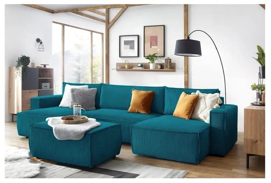 Tyrkysovomodrý menčestrový taburet Nihad – Bobochic Paris