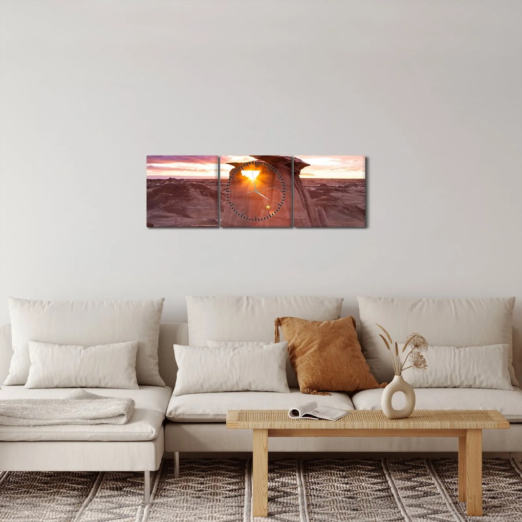 Obraz - západ slnka na púšti (s hodinami) (90x30 cm)