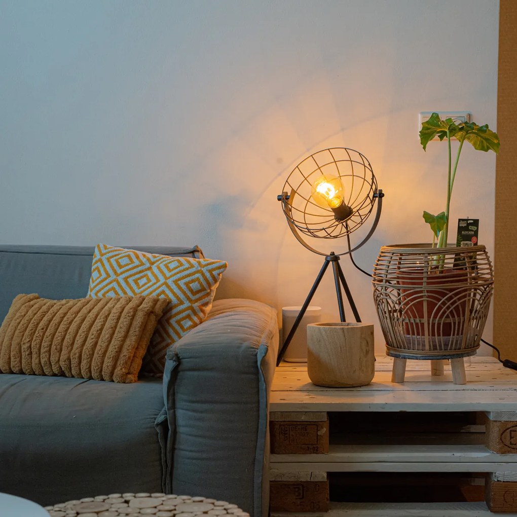 Priemyselná trojnohá stolná lampa čierna nastaviteľná - Hanze