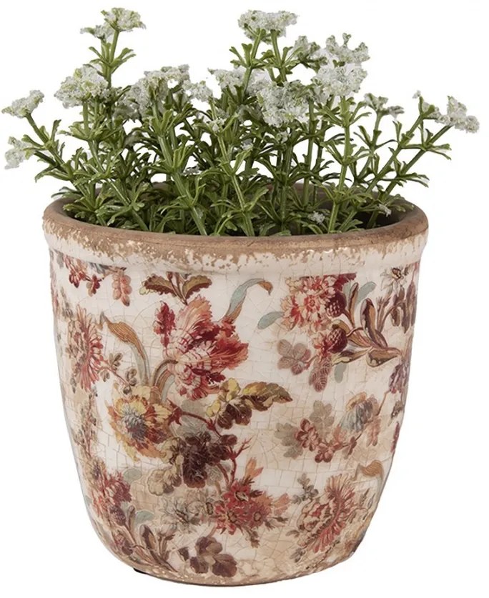 Béžový keramický obal na kvetináč s kvetmi Flovia S - Ø 11*11 cm